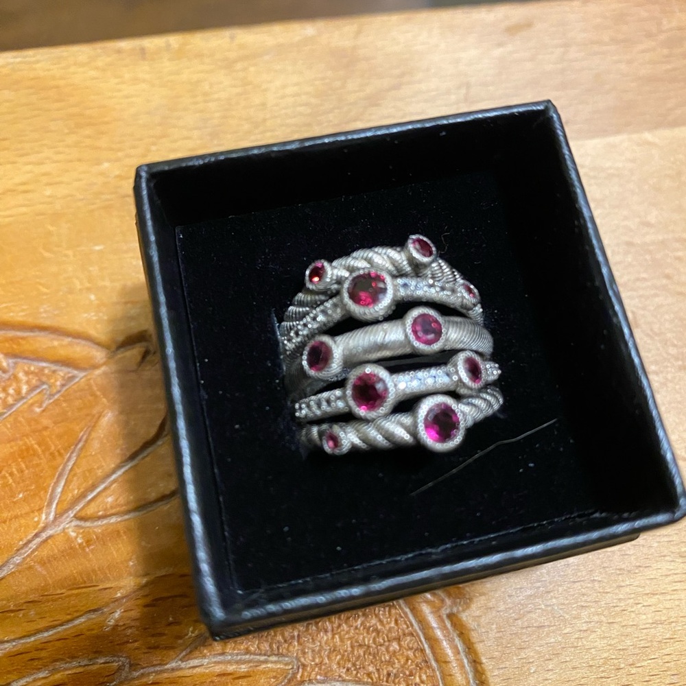 Judith Ripka Sterling pink tourmaline and CZs gems Ring sz8